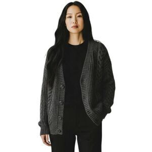 OLIVE & OAK CHARCOAL PATCH ELBOW CARDIGAN SZ.M FITS LIKE AN XL EUC.